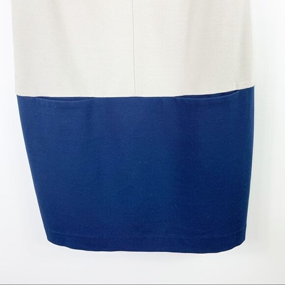 Trina Turk Leatrice Taupe Navy Color-block Sheath Dress w/Pockets Keyhole Neck - Picture 8 of 13